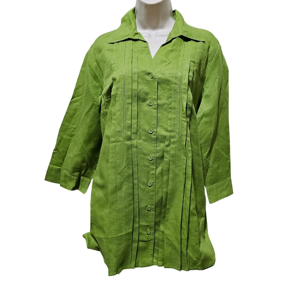 NWOT Women's David Brooks Lime Green Button-Up Blouse